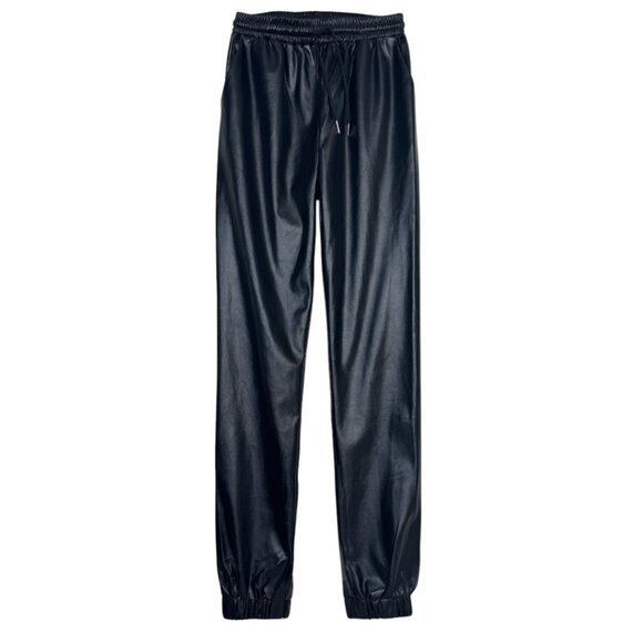 MISSGUIDED VEGAN LEATHER JOGGERS BLACK FIERCE HOLLYWOOD SZ 4 - Picture 5 of 8